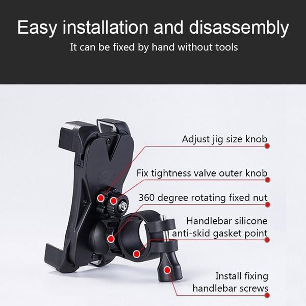 1456 Bike Phone Mount Anti Shake And Stable Cradle Clamp With 360 Rotation - Zidbik