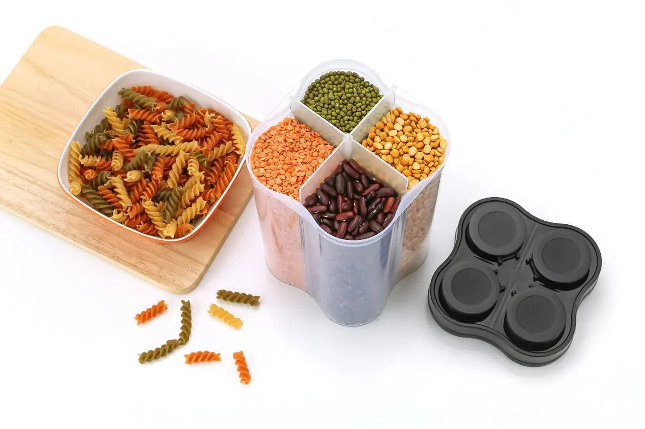 0764b Plastic Lock Food Storage 4 Section Container Jar For Grocery Fridge Container. - Zidbik