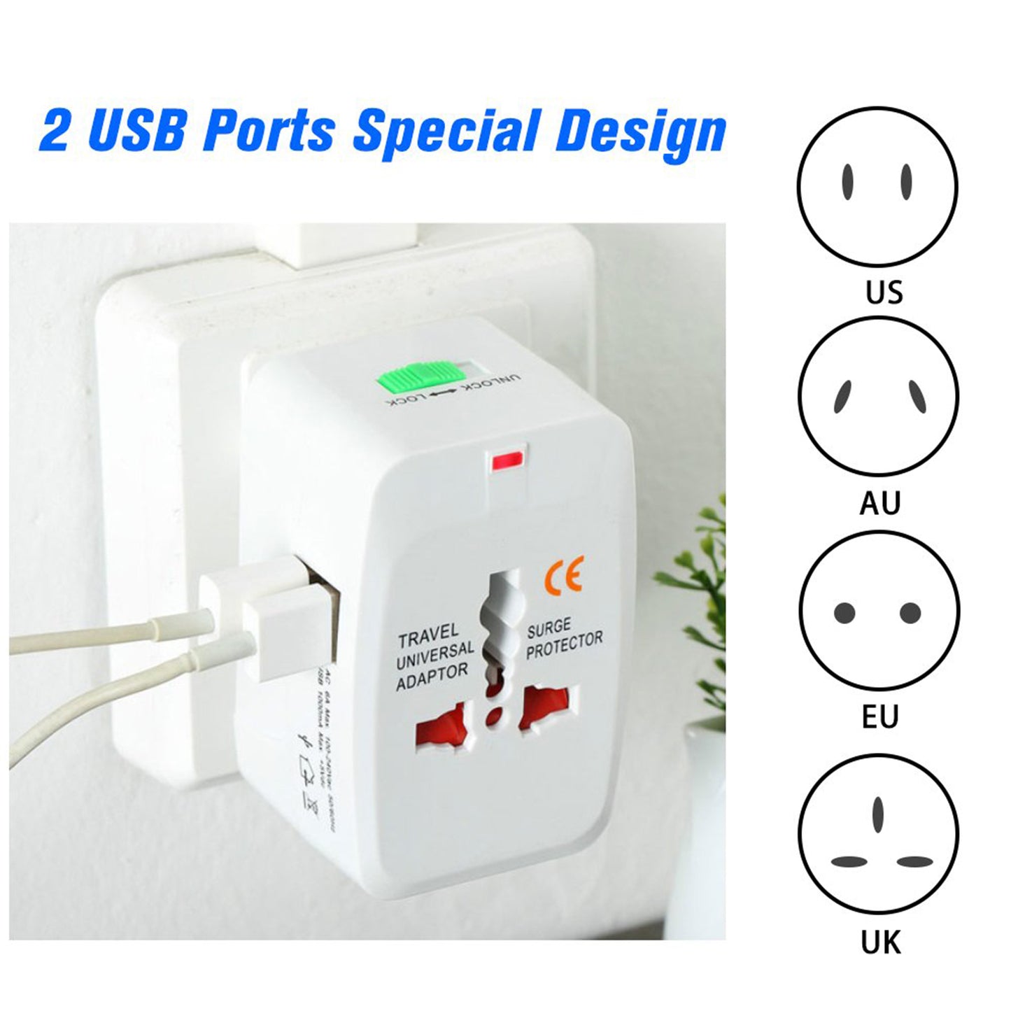 12671 All-in-one Universal Worldwide Travelling Ac Adaptor Plug (Au  Uk  Us  Eu) International Power Charger Electric Usb Power Plug Socket Adapter Converter (1 Pc) - Zidbik