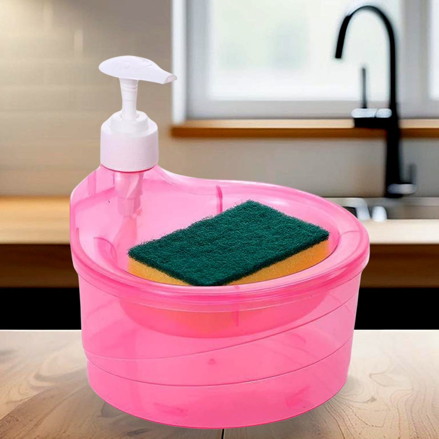 12589 Double Layer Liquid Soap Dispenser With Pump And Sponge Practical For Hotel Sink Clear Soap Dispensing Liquid Pump Bottle For Home  Kitchen Rectangle ( 2 In 1 ) - Zidbik