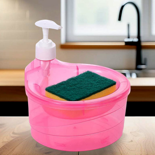 12589 Double Layer Liquid Soap Dispenser With Pump And Sponge Practical For Hotel Sink Clear Soap Dispensing Liquid Pump Bottle For Home  Kitchen Rectangle ( 2 In 1 ) - Zidbik