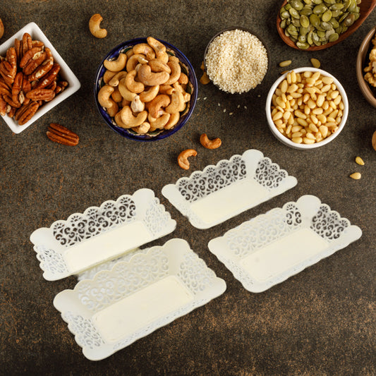 10033 Rectangle Plastic Dinner Plate Snacks  Breakfast Restaurant Serving Trays Home School Coffee Hotel Kitchen Office (8 Pcs Set) - Zidbik