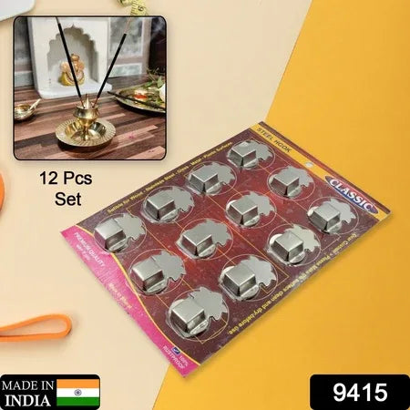 9415 Stainless Steel Agarbatti Stand Agarbatti Holder Stand Self Adhesive Wall Mounted Stand Wall Hook Capacity To Hold 3 Agarbatti - Pack Of 12 Hooks - Zidbik