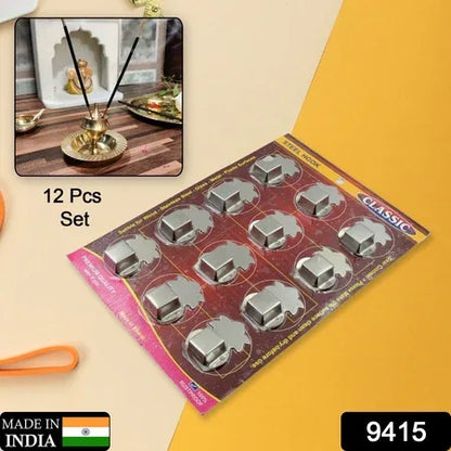 9415 Stainless Steel Agarbatti Stand Agarbatti Holder Stand Self Adhesive Wall Mounted Stand Wall Hook Capacity To Hold 3 Agarbatti - Pack Of 12 Hooks - Zidbik