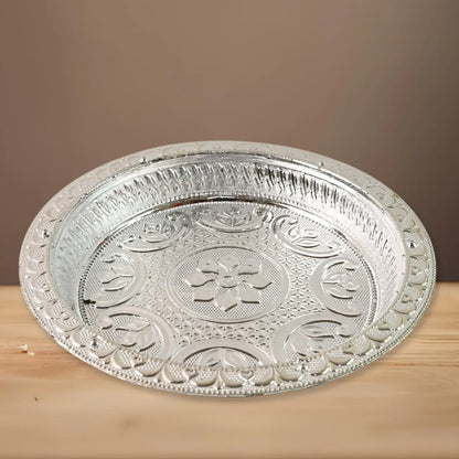 Traditional Silver Finish Plastic Pooja Thali (1 Pc) - Zidbik