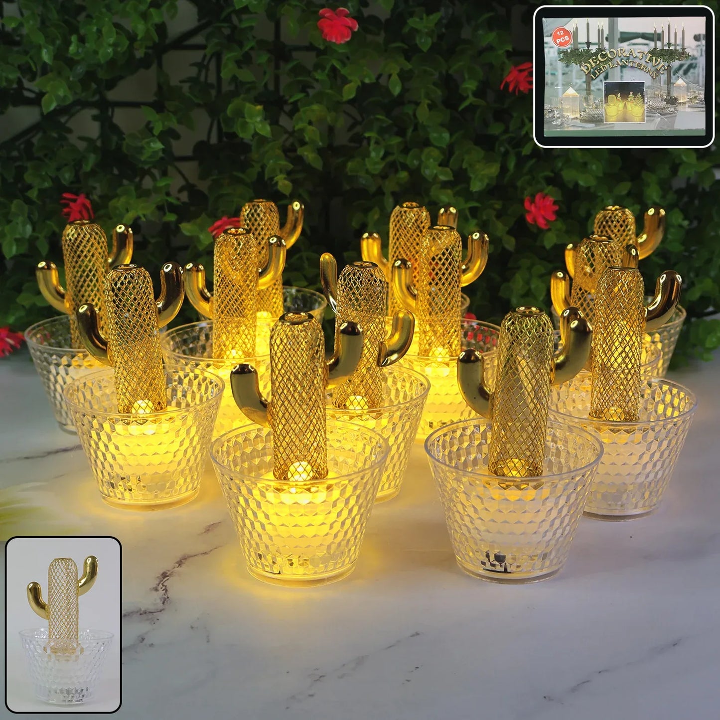 Decorative Cactus Shape Led Tealight Candles (12 Pc) - Zidbik