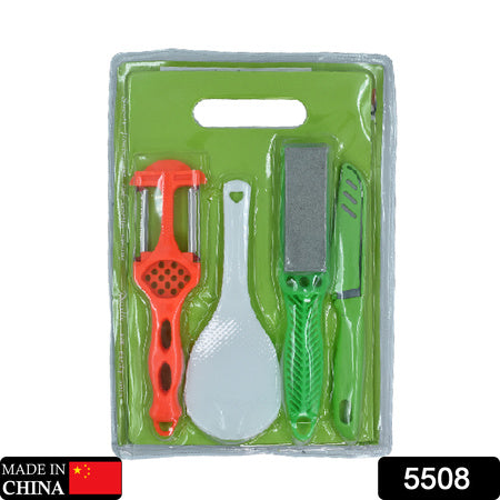 5508 Plastic Chopping Board With Knife Set And Scissor And Wine Stainless Steel And Plastic Kitchen Item Multipurpose Cutting Vegetables - Zidbik