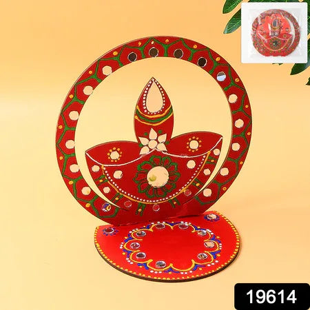 Handcrafted Wooden Decorative Diya Stand (1 Pc) - Zidbik