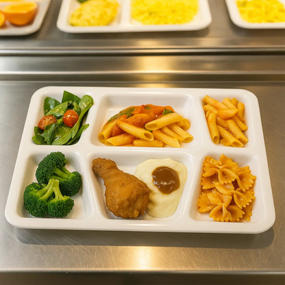 Plastic Multi-compartment Rectangular Meal Serving Tray Plate (1 Pc White) - Zidbik