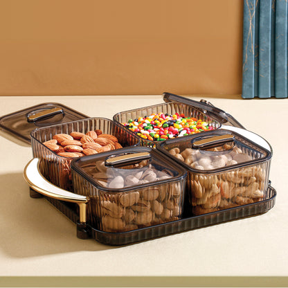 Delight 4-Piece Dryfruit Storage Box with Tray – Airtight Transparent Containers for Snacks & Sweets - Zidbik