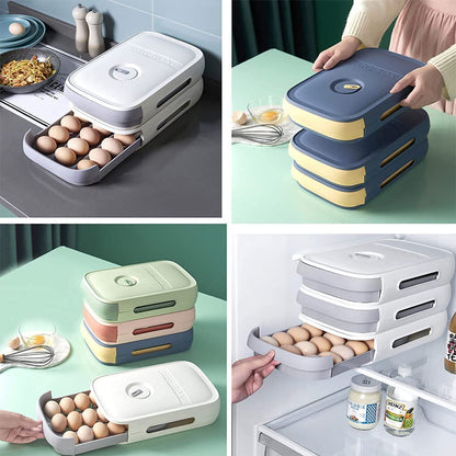 5723 Egg Storage Box Plastic Egg Drawer Fridge Egg Organizer Egg Keeper Refrigerator Egg Drawer Plastic Egg Carton Covered Egg Holder Pantry Egg Bin Household Egg Tray (1 Pc) - Zidbik