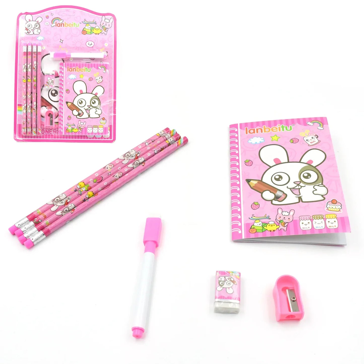 4299 Stationery Kit For Kids - Stationery Set Includes Wooden Pencil Sharpener Pencil And Eraser Set Small Diary School Supply Set Birthday Return Gift For Kids Boys Girls (8 Pc Set) - Zidbik