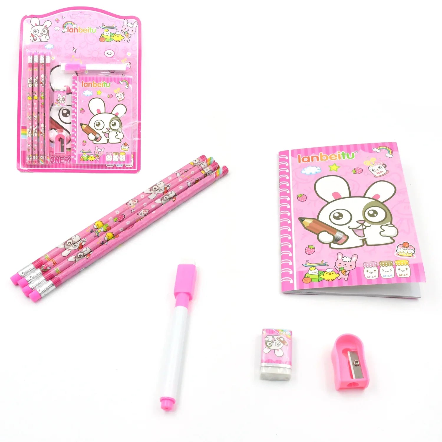 4299 Stationery Kit For Kids - Stationery Set Includes Wooden Pencil Sharpener Pencil And Eraser Set Small Diary School Supply Set Birthday Return Gift For Kids Boys Girls (8 Pc Set) - Zidbik