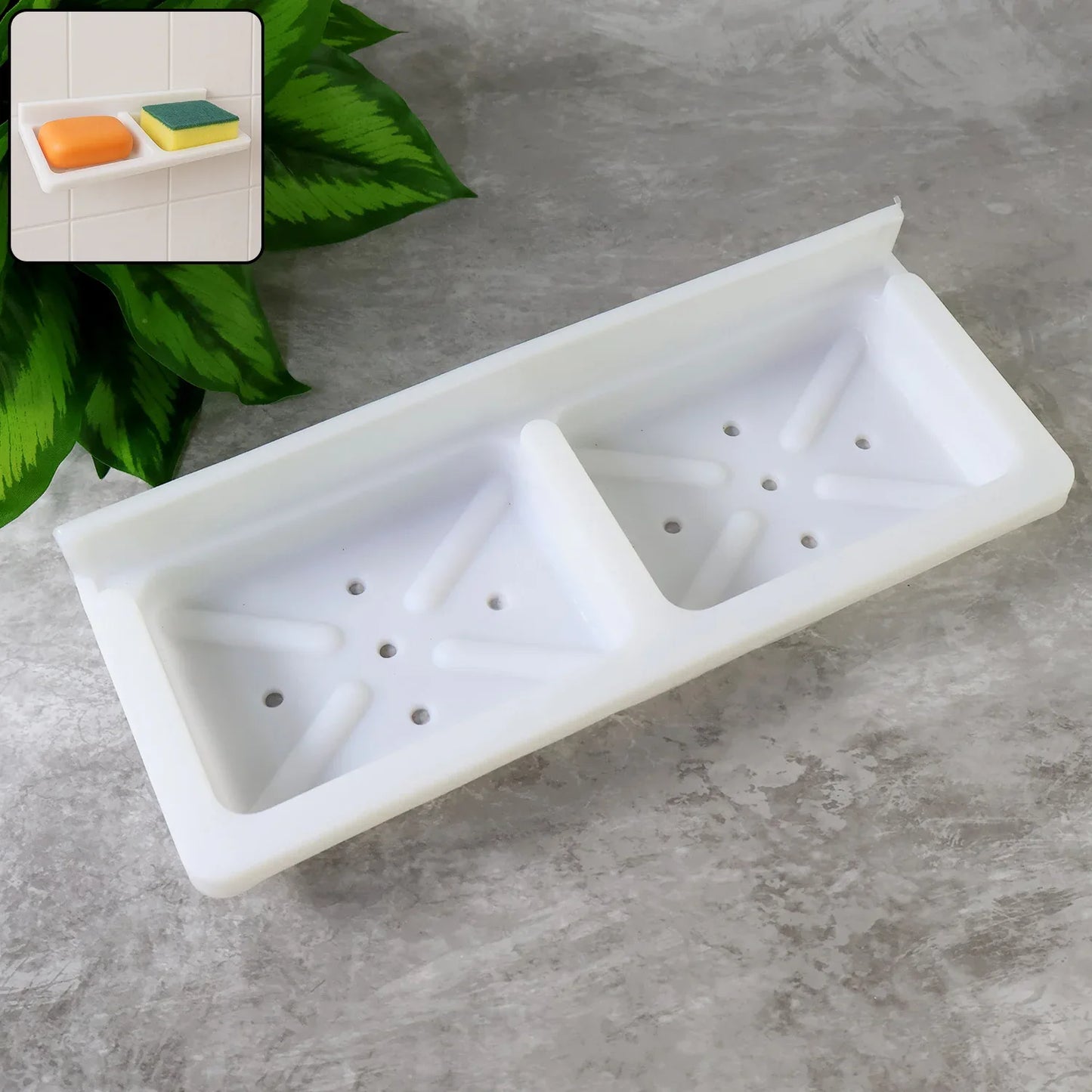 Wall Mounted Double Compartment Soap Sponge Holder (1 Pc) - Zidbik