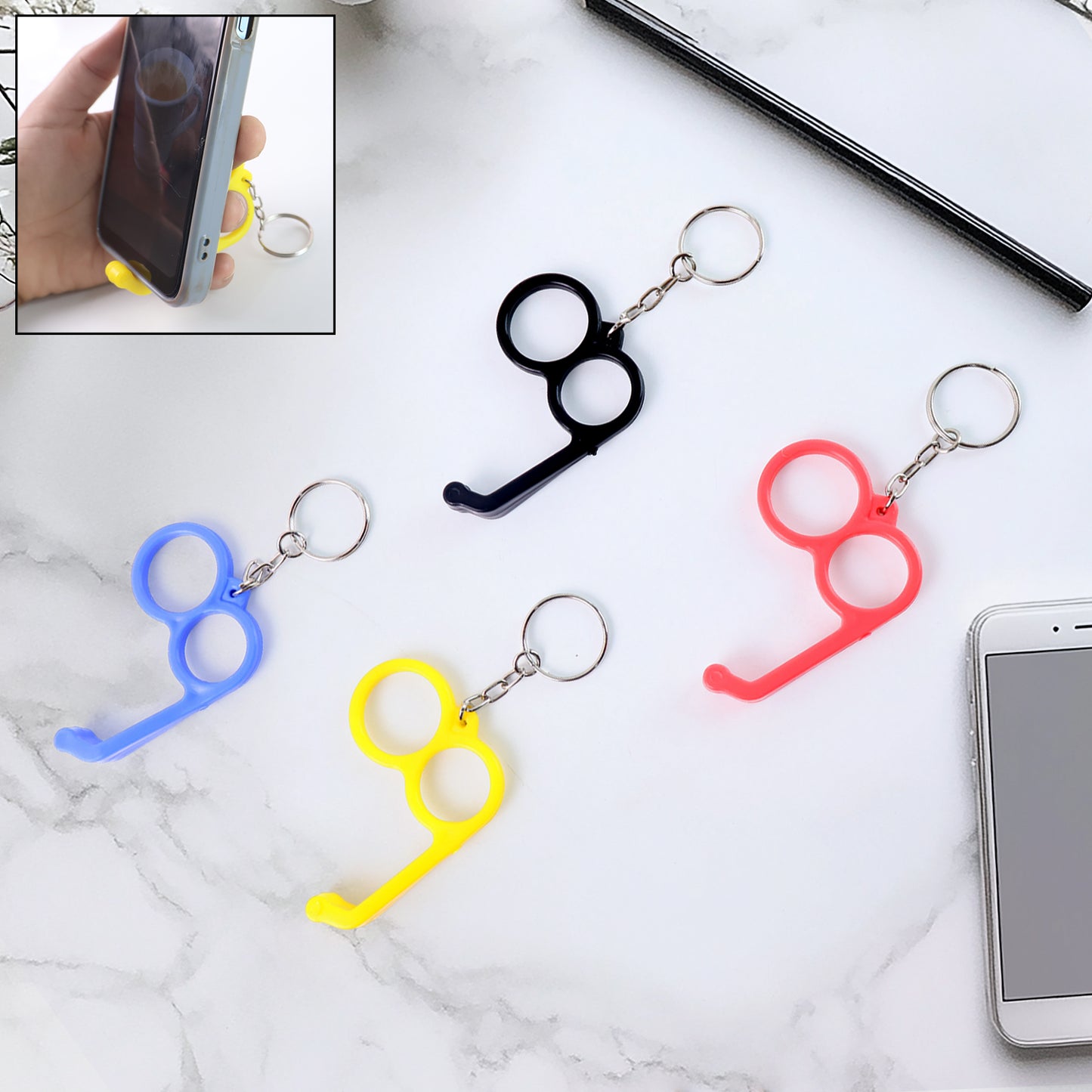 2-in-1 Plastic Dual-finger Mobile Stand Cum Keyring  (1 Pc Mixed Color) - Zidbik