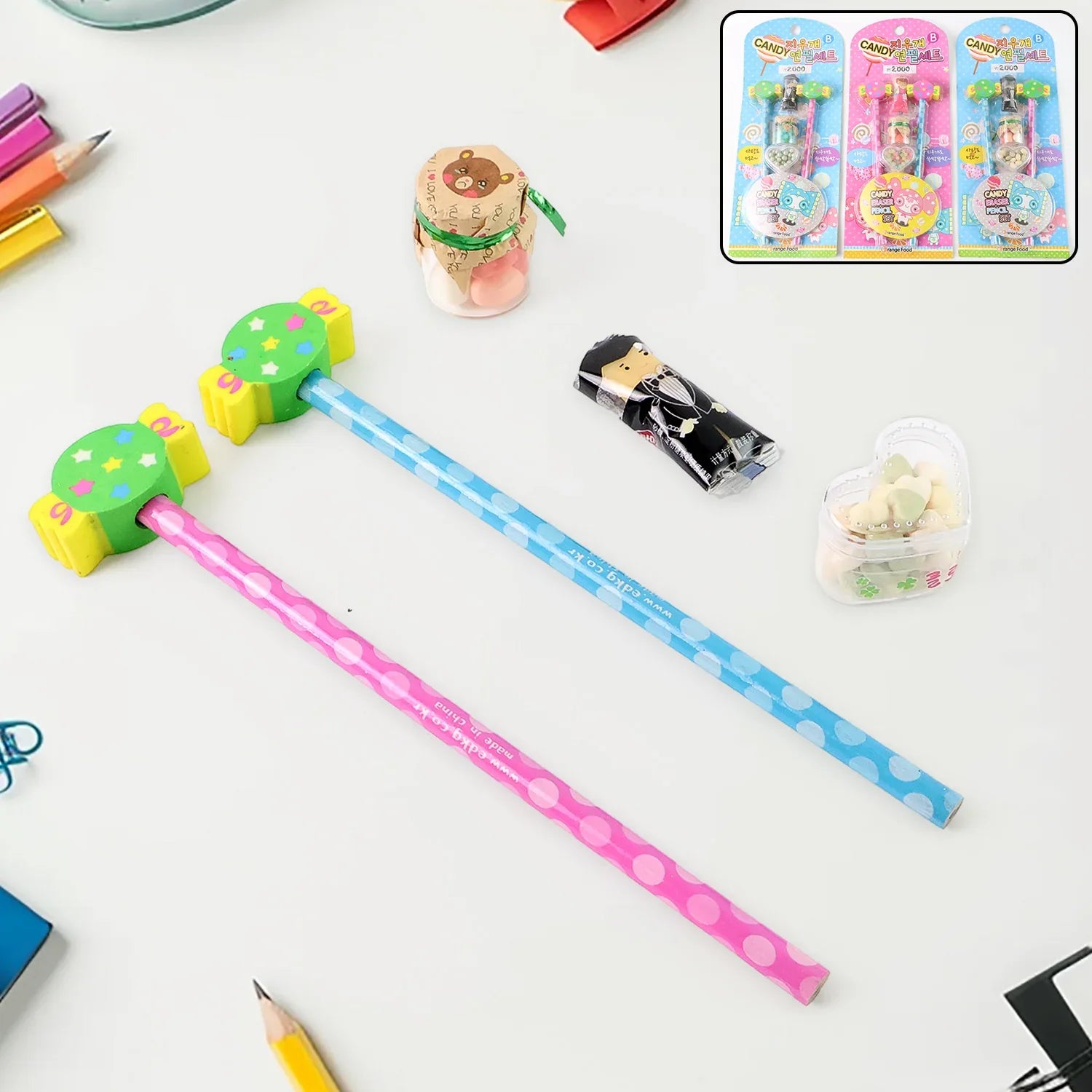 Fun Candy Design Pencil Set With Accessories (1 Set Mix Design) - Zidbik