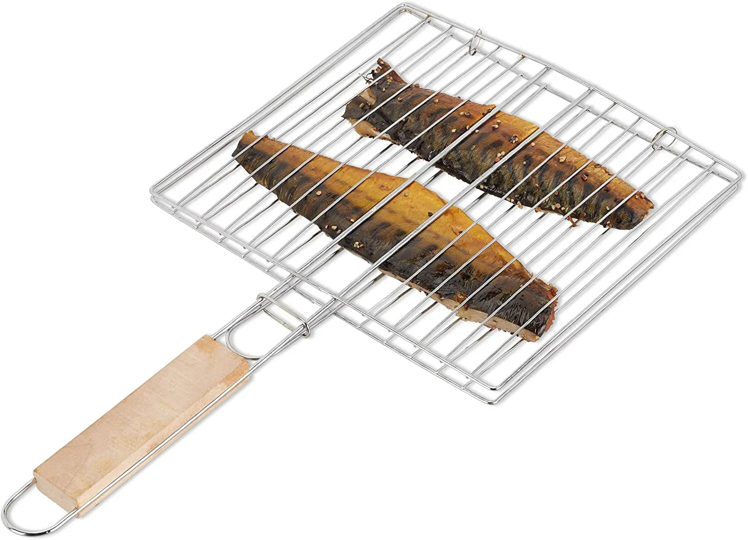 2378 Kitchen Square Roaster Papad Grill Barbecue Grill With Wooden Handle - Zidbik