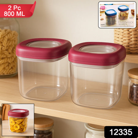Transparent Twist Lock Kitchen Storage Container Set (Approx 800ml  2pc) - Zidbik