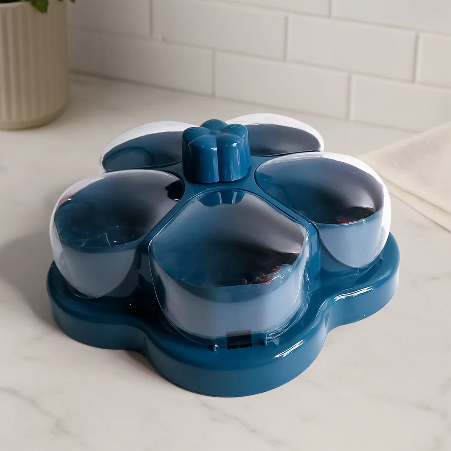 Lotus Shape Rotating Dry Fruit Snack Organizer Box With Compartments (1 Pc) - Zidbik