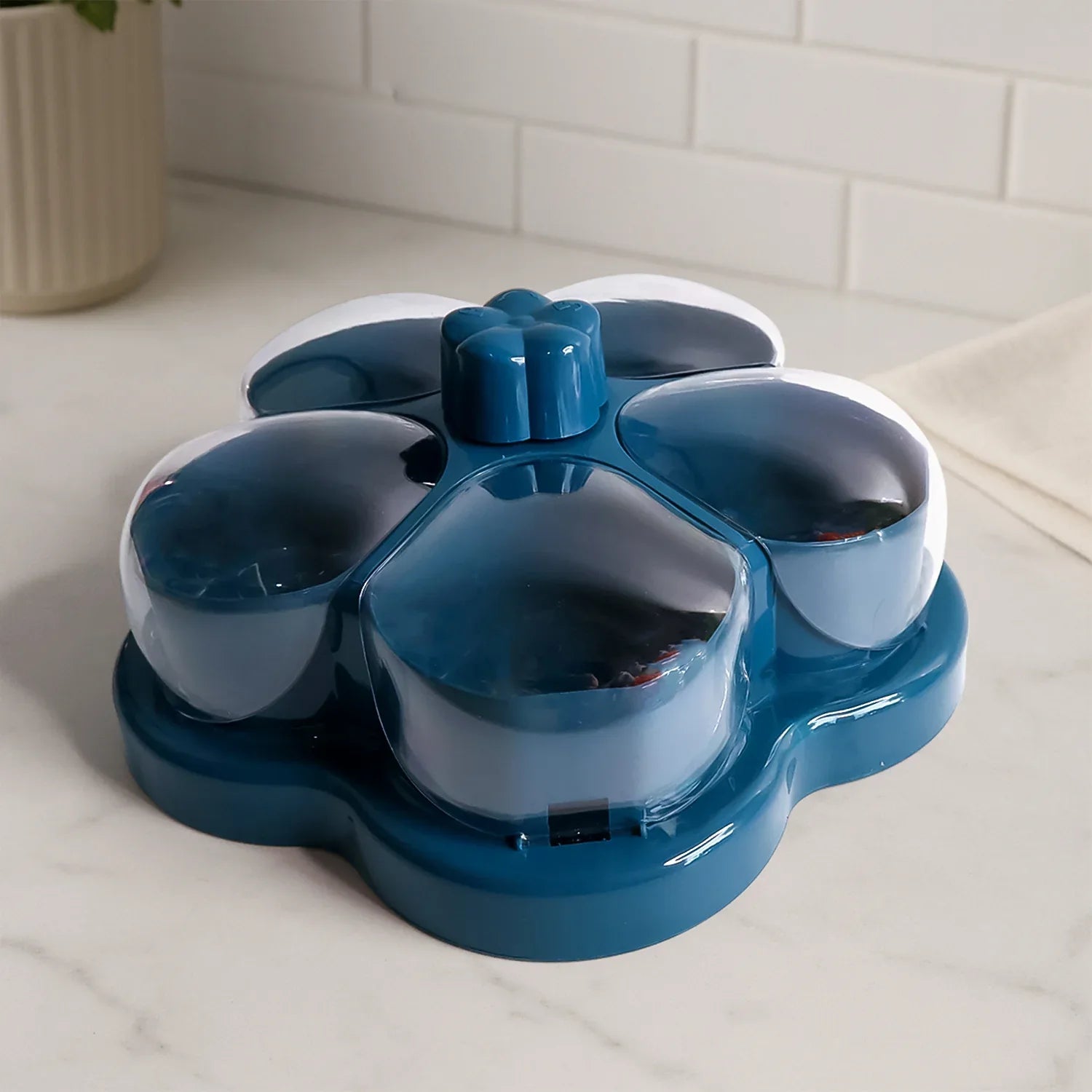 Lotus Shape Rotating Dry Fruit Snack Organizer Box With Compartments (1 Pc) - Zidbik