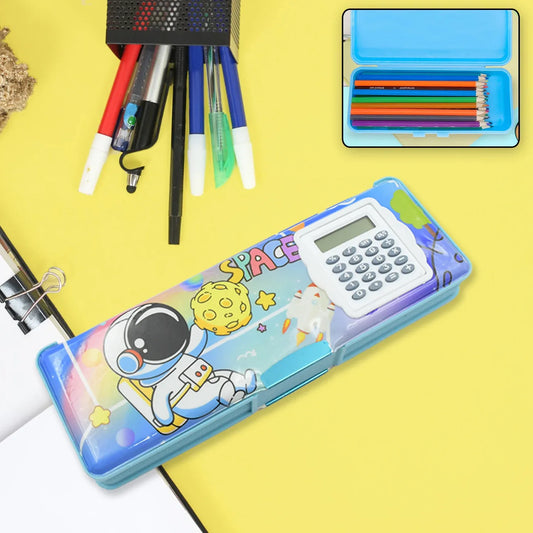4257 Double Sided Magnetic Geometry Box Pencil Box With Calculator For Boys Art Plastic Pencil Box For Girls And Boys - Zidbik
