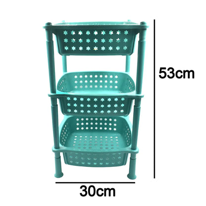 2588 3 Layer Squre Kitchen Trolley Basket - Zidbik