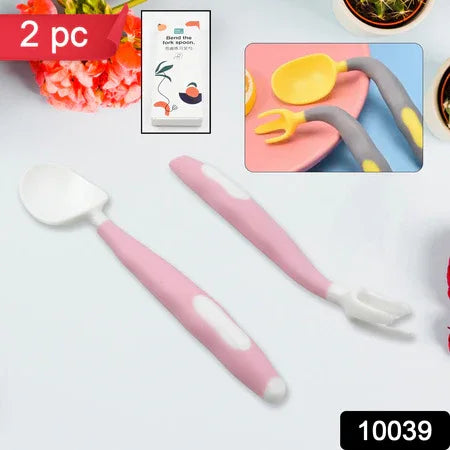 Silicone Bendable Kids Feeding Spoons And Forks Toddler Utensils With Travel Case Baby Spoon And Fork Set For Self-feeding Learning Bendable Handle For Kid Children Toddlers (2 Pc Set) - Zidbik