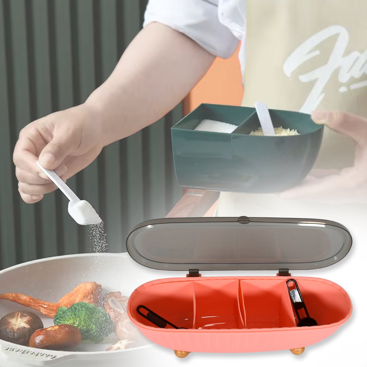 8255spice Bottle Spice Jar Durable Spice Seasoning Box Jar Food Grade Spoon Seasoning Case For Kitchen  Dry Fruit Tray (1 Pc) - Zidbik