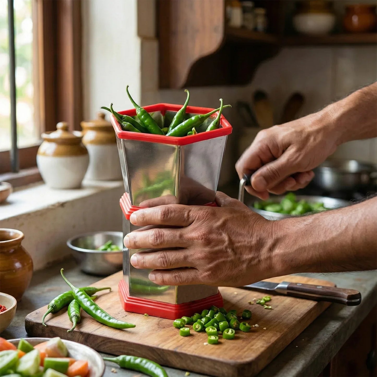 Manual Hexa-style Hand-operated Chilli Cutter (1 Pc) - Zidbik