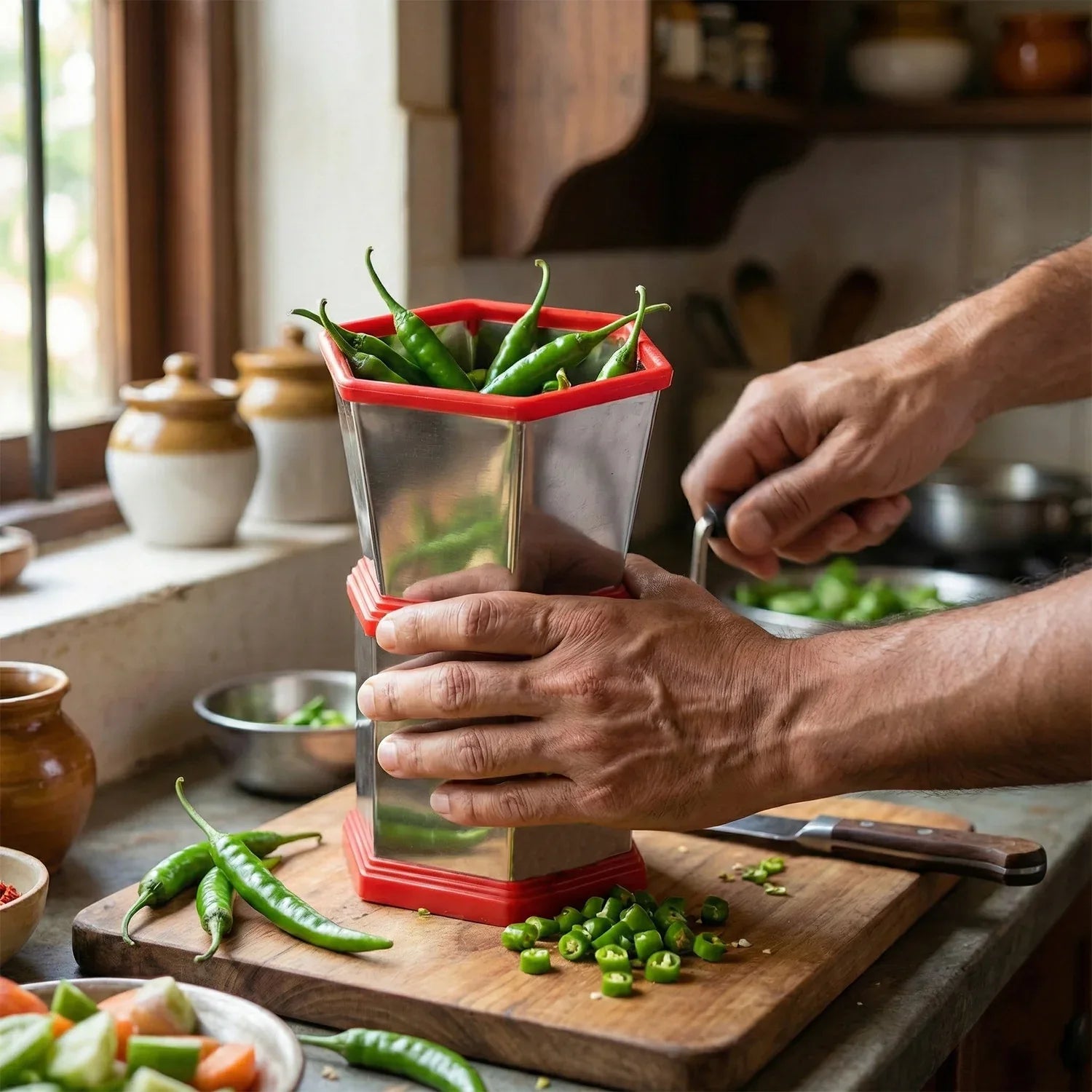 Manual Hexa-style Hand-operated Chilli Cutter (1 Pc) - Zidbik