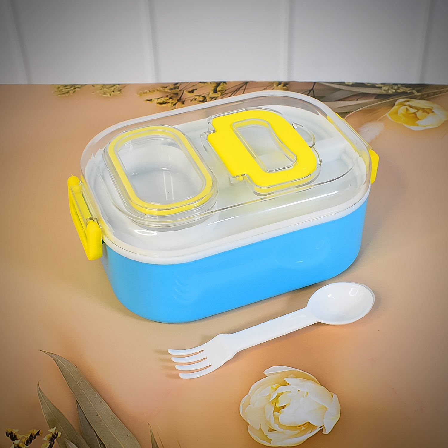 Durable Plastic Lunch Box For Kids With 2 In 1 Spoon Fork (1 Pc) - Zidbik