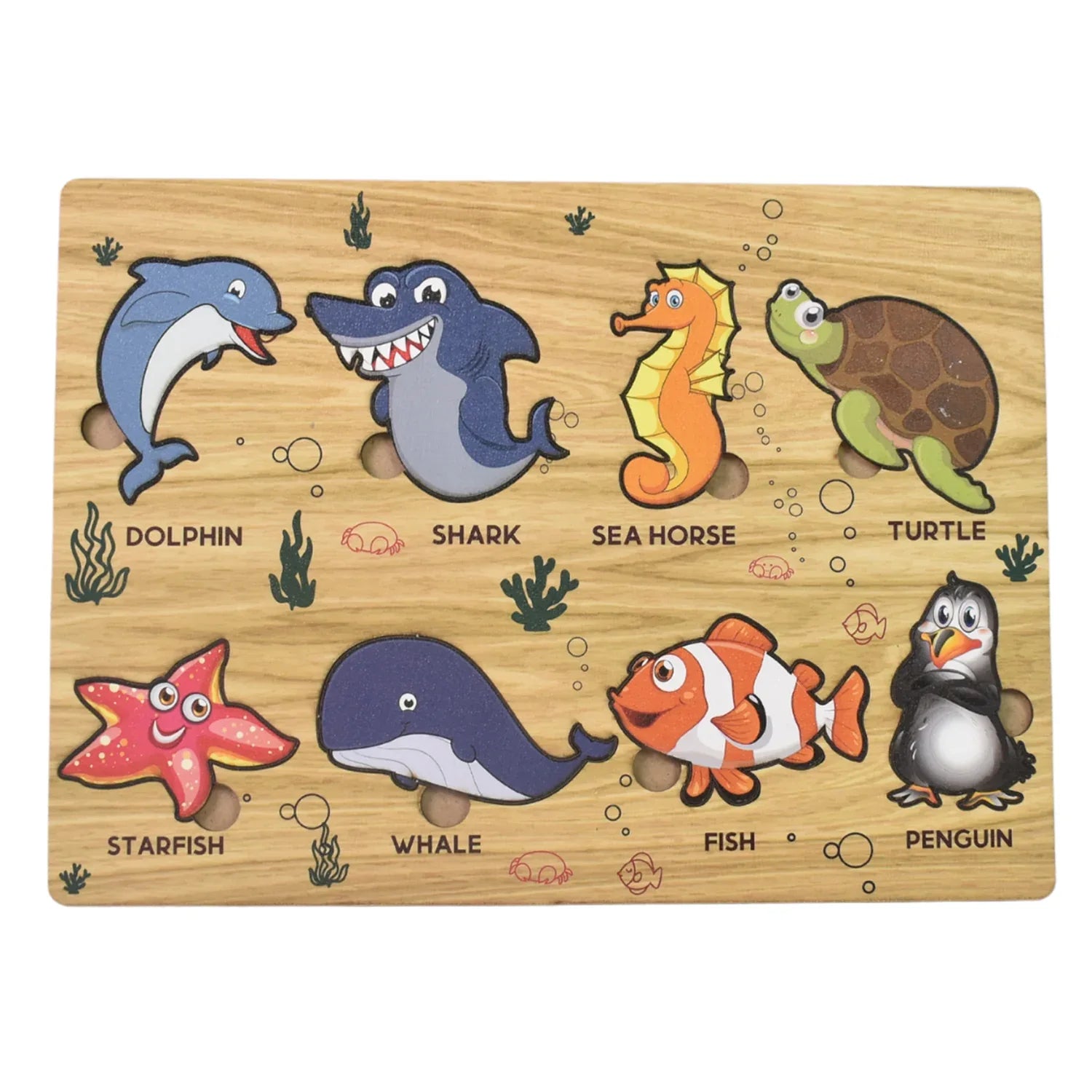 Seawater Animal Wooden Puzzle Learning Educational Board (1 Set) - Zidbik