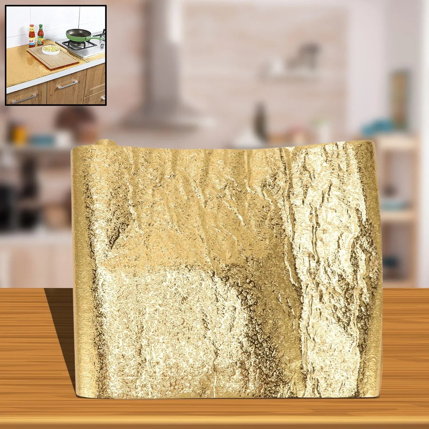 Oil Proof Sticker Waterproof Self Adhesive Aluminum Foil Wallpaper (60 Cm2m Golden 1 Pc) - Zidbik