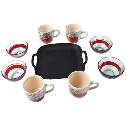 Healthy Choice Set Of 4pc Ceramic Cup And 4pc Glass Bowl With Plastic Plate (9 Pcs Set) - Zidbik