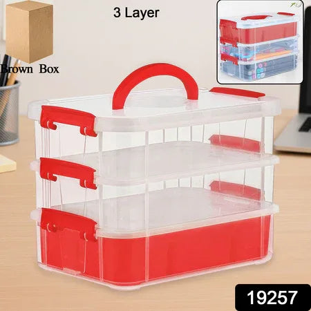 3-layer Multi-purpose Transparent Plastic Storage Carry Box With Handle - Zidbik