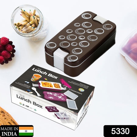 5330 Airtight Lunch Box 2 Compartment Lunch Box Leak Proof Food Grade Material Lunch Box Modern Appearance  Compact Lunch Box With Spoon - Zidbik