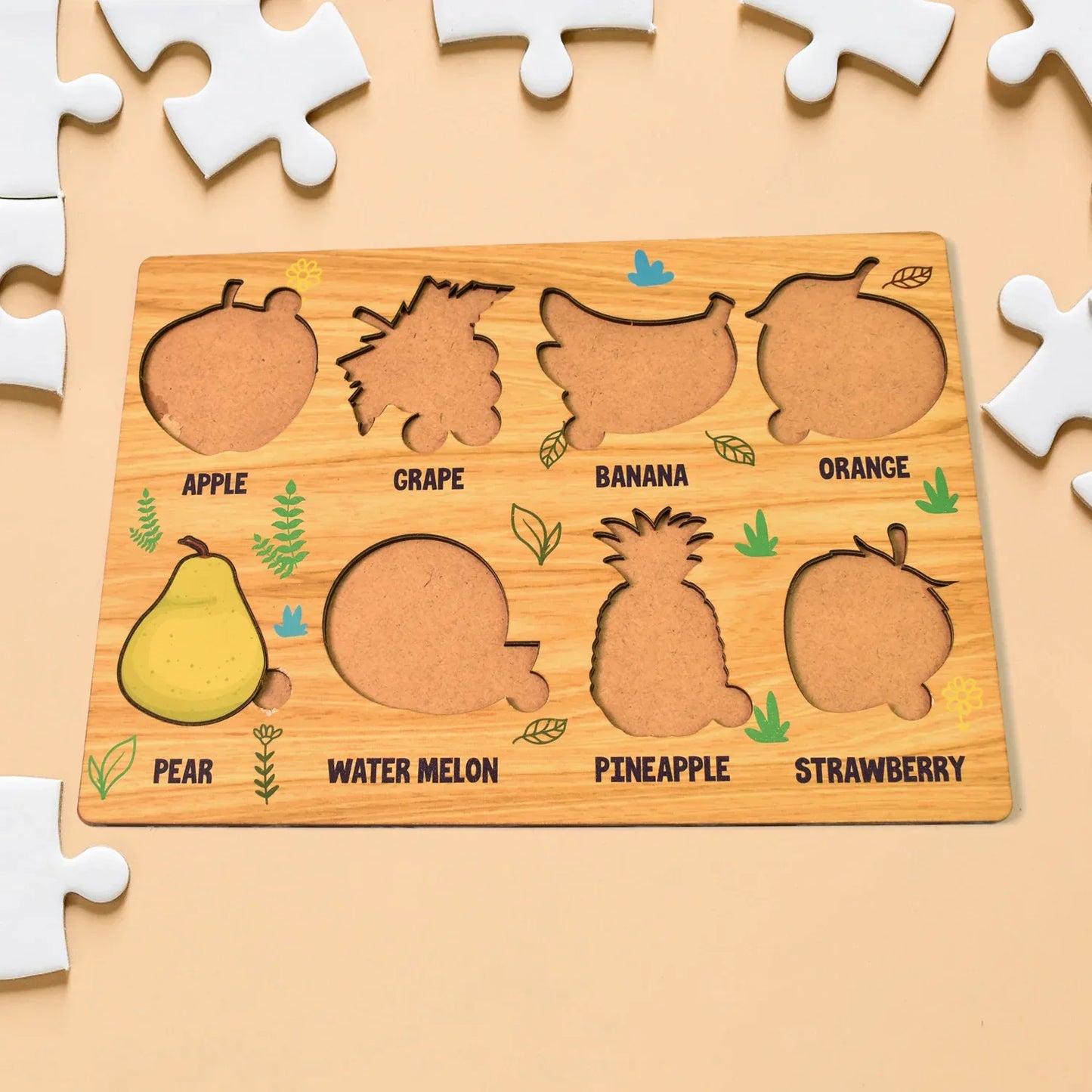Wooden Fruits Puzzle Learning Educational Board (1 Set 2820 Cm) - Zidbik