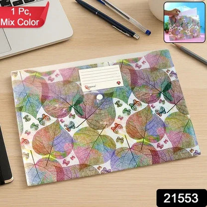 Printed A4 Document Folder Leaf Design With Button Closure Label Slot (1 Pc) - Zidbik
