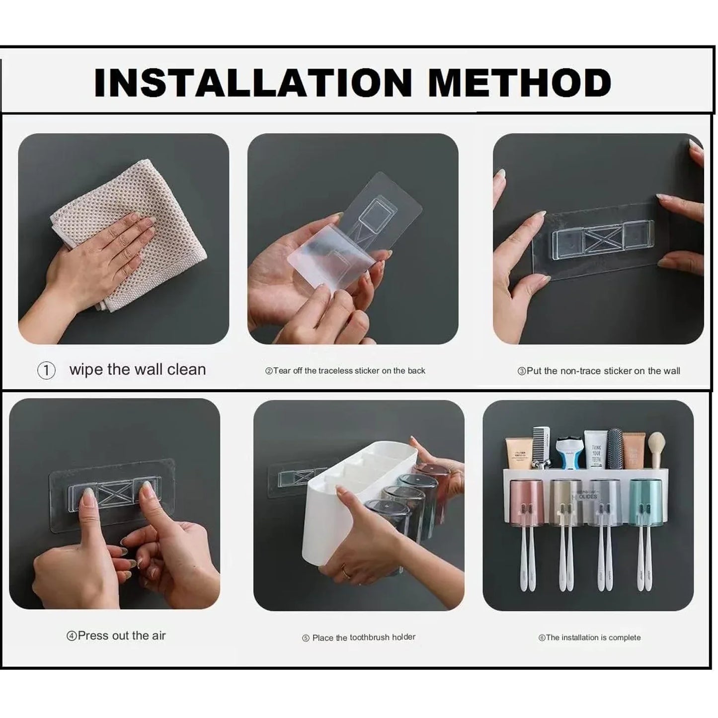 Wall Mounted Toothbrush Holder Set (1 Set) - Zidbik