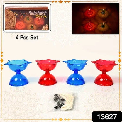 Colourful Reflection Diya Combo Plastic Candle Cup With Multi Shape (4 Pcs Set) - Zidbik