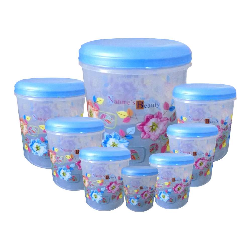 2448 Air Tight Plastic Transparent Container Set (10000ml 7000ml 5000ml 3000ml 2000ml 1000ml 750ml 500ml) - Zidbik
