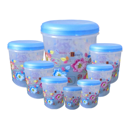 2448 Air Tight Plastic Transparent Container Set (10000ml 7000ml 5000ml 3000ml 2000ml 1000ml 750ml 500ml) - Zidbik