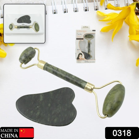 0318 Gua Sha Stone And Anti Aging Jade Roller Massager For Face Massage Natural Face Skincare Massager  Face Roller Massager For Women  Face Shaper Jade Roller And Gua Sha Set For Glowing Skin - Zidbik