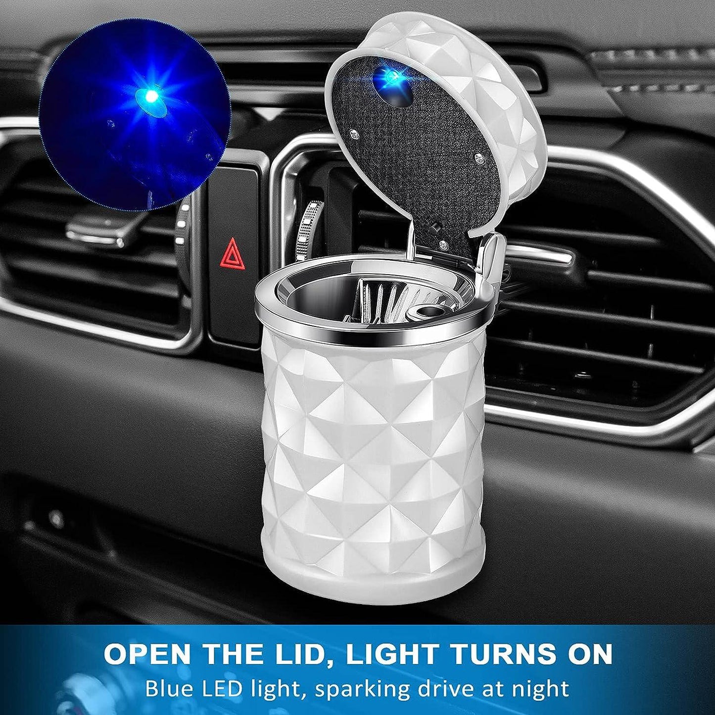 7932 Car Cupholder Travel Ashtray With Lid And Led Light Portable With Blue Led Light Ideal Decorative Cigar Ash Bucket Cigarette Ashtray Car Waste Bin - Zidbik