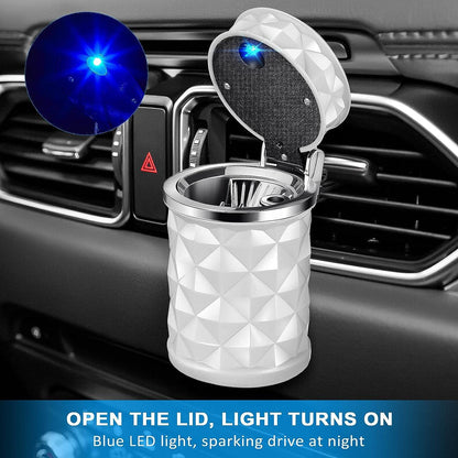 7932 Car Cupholder Travel Ashtray With Lid And Led Light Portable With Blue Led Light Ideal Decorative Cigar Ash Bucket Cigarette Ashtray Car Waste Bin - Zidbik