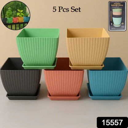 Trendy Square Plastic Flower Pots Set Of 5 - Zidbik