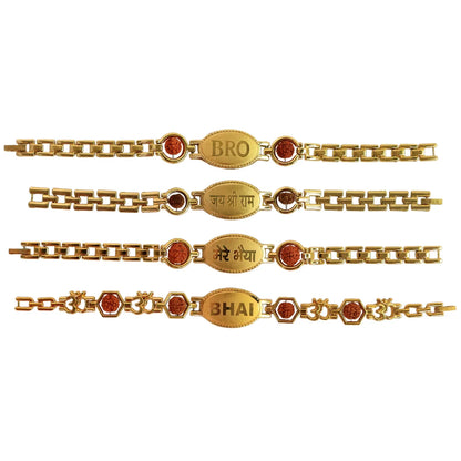 Gold Plated Metal Bracelet Rakhi For Brother (1 Pc) - Zidbik