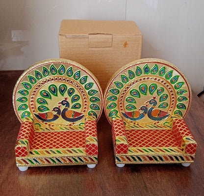 17697 Meenakari Work Laddu Gopal Singhasan For Pooja Mandir Wooden Krishna Ladoo Bal Gopal Sofa Asan Home Decorative Premium Look Decorative Singhasan Suitable For Home Office Restaurant (2 Pc Set) - Zidbik