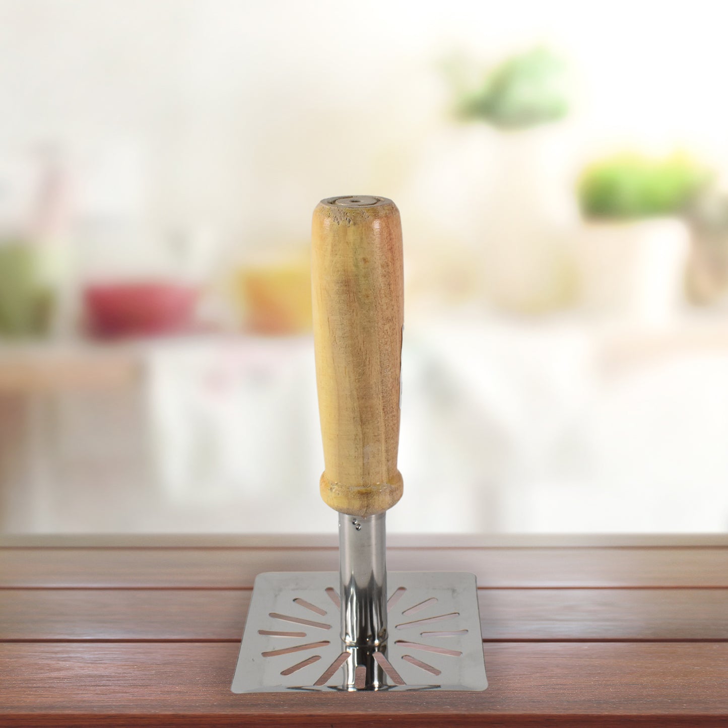 Kitchen Tools Wooden Handle Square Stainless Steel Potato Masher (1 Pc) - Zidbik