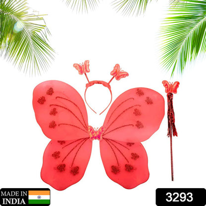 3293 Baby Girls Fairy Nylon Butterfly Wings Costume Butterfly Fairy Angel Wing Wand And Hairband Multi- Color For Party (1pc) - Zidbik